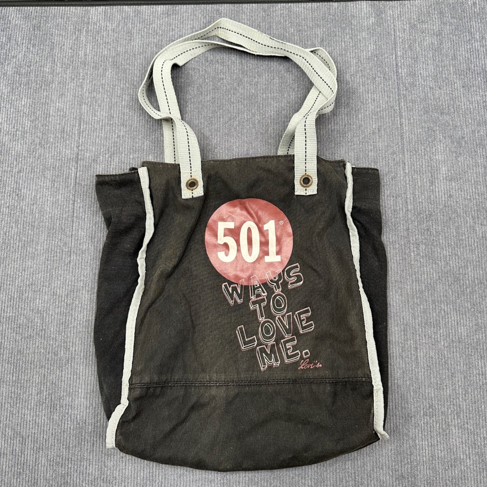 Levis 501 Ways To Love Me Canvas Tote Bag Faded Black Graphic Print Vintage Y2K